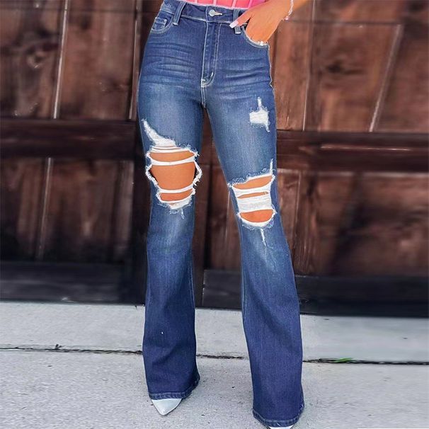 European And American New Casual Pants Slim Elegant Ripped Cowboy Wide Leg Pants Women's Trendy_ecoleips.com
