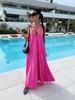 Women's Clothing Solid Color Jacquard Sling Deep V Sexy Loose Long Skirt_ecoleips.com