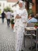 Women's Modest Floral Print Dress Set - Long Sleeve Tiered Maxi Dress With Coordinated Headscarf_ecoleips.com