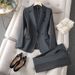 Women's Professional Tailored Blazer And Trouser Set for Office Deep Grey Black Navy Blue S-4XL_ecoleips.com