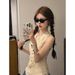 V-neck French-style Niche Tank For Women, 2025 Summer New Design, Hollow-out Patchwork, Elegant And Unique Camisole Top_ecoleips.com