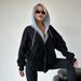 Women's Clothing Hooded Sweatshirt Casual Sports Loose Zipper Cardigan Zip-Up Hoodie Casual Loose Fit Pullover Jacket With Fake Two-Piece Design_ecoleips.com