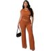 European And American Style Women's Fashion Off-Shoulder Asymmetrical Ruched Wide Leg Pants Two-Piece Set GL6818_ecoleips.com