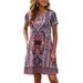Summer Women's Beach Print Bohemian Style Floral Short Sleeved Dress With Pockets_ecoleips.com