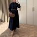 Women's Long Sleeve A-Line Dress - Stretchy Polyester High Waist Maxi Dress With Scarf Collar (XS-XXXL, Black & Coffee)_ecoleips.com