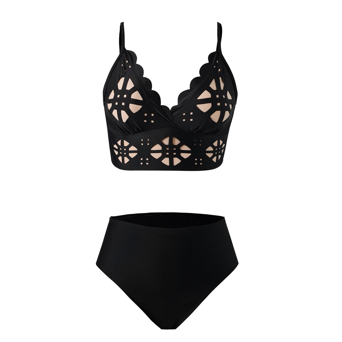 Women's Fashionable Sexy Three Piece Swimsuit Hollow Out Design Bikini Set Regular Size Polyester Nylon Vacation Style_ecoleips.com
