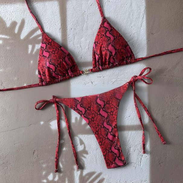 Women's Clothing Fashion Snakeskin Print Split Sexy Swimsuit Female Halter Neck Strap Bikini_ecoleips.com