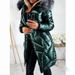 Women's Shiny PU Trench Coat With Faux Fur Hood - Slim Fit Long Winter Jacket, Warm Quilted Outerwear For Cold Weather_ecoleips.com