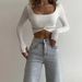 Crochet Knot Front Crop Top – Women's Bohemian Lace-Up Long Sleeve Shirt (S-XL, Breathable Linen Blend, White, Streetwear To Date Night Versatile)_ecoleips.com