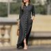 Women's Floral Print Cotton Dress Casual Lapel Long Sleeve Button Shirt Robe For Holiday_ecoleips.com