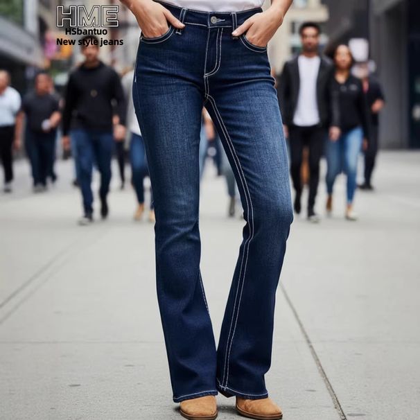 Women's Slim Fit Flared Jeans Casual Flattering Long Pants Versatile European American Style Denim_ecoleips.com