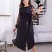 Plus Size Long Sleeve Dress – Elegant Patchwork Print With Round Neck | Flattering A-Line Midi Dress (S-5xl)_ecoleips.com