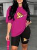Summer Women's Casual And Fashionable Teddy Bear Cartoon Printed Loose T-shirt Shorts Two-piece Set Sportswear Suitable For Daily Wear-131_ecoleips.com