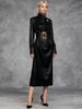 Elegant High-Neck Belted Midi Dress With Metallic Accents - A-Line Vintage-Inspired Formal Dress For Women (Black, Dark Brown)_ecoleips.com