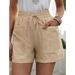 Women's High Waist Casual Fashion Shorts Loose Fit Solid Color Summer Linen Pocket Shorts_ecoleips.com