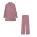 Women's Clothing long sleeved temperament commuter skin color linen solid color slit long shirt and wide leg pants set_ecoleips.com