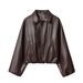 Women's Trendy Faux Leather Bomber Jacket Versatile Lightweight Outerwear In Two Colors Spring/Autumn Elegant England Style_ecoleips.com