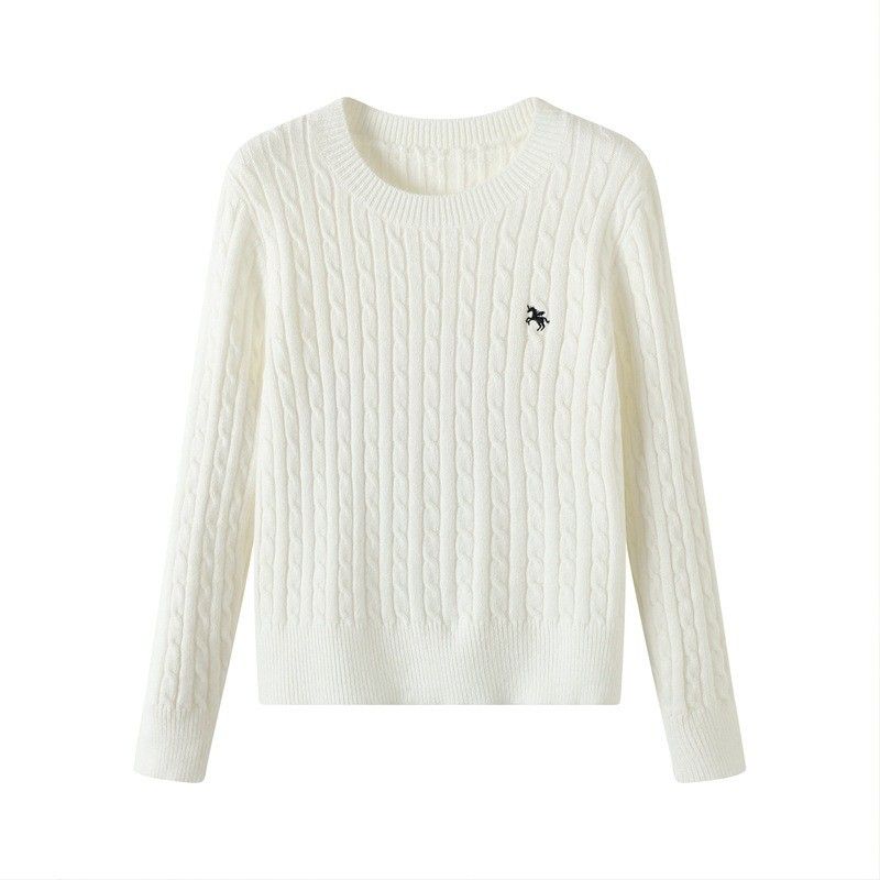Women's Clothing College Style Round Neck Thick Sweater Tops For Women Autumn And Winter Design Embroidery Twisted Knit Sweater Inner Bottoming Coat_ecoleips.com