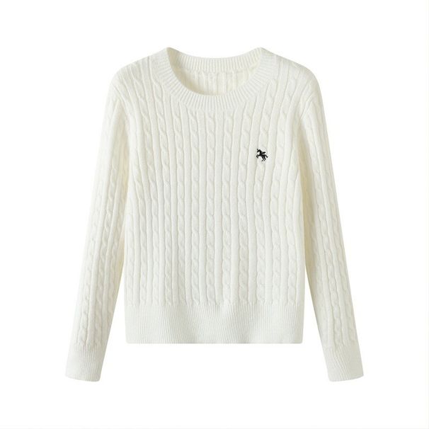 Women's Clothing College Style Round Neck Thick Sweater Tops For Women Autumn And Winter Design Embroidery Twisted Knit Sweater Inner Bottoming Coat_ecoleips.com