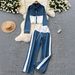 Women's Clothing High-Waisted Patchwork Denim Two-Piece Set With Lapel Jacket Casual New Style Wide Leg Straight Leg Pants_ecoleips.com