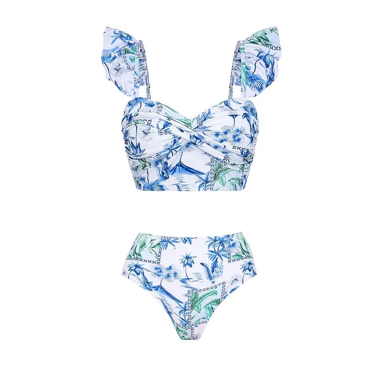 Women's Printed Bikini Set - Seaside Vacation Two-Piece Swimsuit With High Cut Design_ecoleips.com