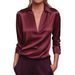 A Simple V-Neck Long-Sleeved Shirt With A Solid Color For Autumn Style, Suitable For Women_ecoleips.com