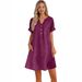 Elegant V-Neck Short Sleeve Shirt Dress Button Detail Lightweight Blend A-Line Cut Women Multiple Colors Available_ecoleips.com
