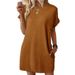 Summer New Loose Crew Neck Pocket Solid Color Short Sleeve Dress For Women_ecoleips.com
