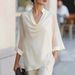 Fashionable T Neck Chiffon Top For Women Loose Fit Slimming Shirt Summer Style New Arrival_ecoleips.com
