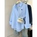 plus Size Women's Solid Color Blouse Long-Sleeve Shirt with Pony Embroidery Versatile Comfortable for Work And Casual_ecoleips.com