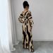 Women's Stylish Jumpsuit With Random Black-Brown Pattern – Flowy Wide-Leg Design & Ruching Detail For Casual Chic_ecoleips.com