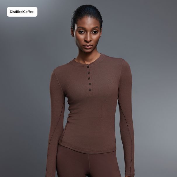 Modal Striped Yoga Wear Women's Nude Comfort Button Down Henley Shirt Running Sports Long Sleeved T Shirt D25146_ecoleips.com