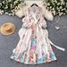 Vintage Floral Print Wrap Dress With V-Neck, Belted Waist, And Flowy Long Skirt – Elegant Style For Spring & Summer_ecoleips.com