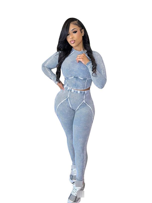 Women's Casual Clothing Set Cotton Thread Washed Distressed Tight Fit For Autumn Winter_ecoleips.com
