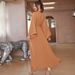 Women's Clothing Khaki Hand Stitched Diamond Middle East Southeast Asia Travel Sleeve Dress_ecoleips.com