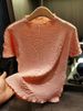 Women's Clothing Retro Auspicious Cloud Embossed Pleated Tops Wooden Ear Edge Round Neck Short Sleeves For Commuting All Match T Shirt_ecoleips.com