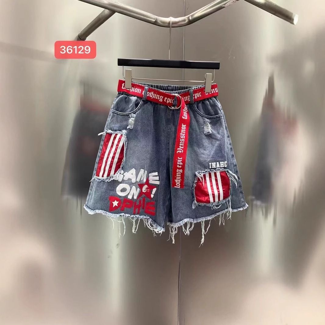 Women's Clothing New Style Personality Contrast Color Bar Letter Printing Belt Short Pants Trendy_ecoleips.com
