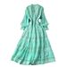 Women's Clothing V Neck Lace Patchwork Waist Long Sleeves Big Swing Dress_ecoleips.com