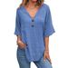 Women's Clothing Women's Casual Button Down Top V Neck Short Sleeve Regular Fit Pullover Multi Color Blouse_ecoleips.com