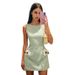 French Style Mint Green Dress Women Sleeveless 3D Flower Waist Cinched Mini Dress Elegant Casual Party Short Dress For Ladies_ecoleips.com