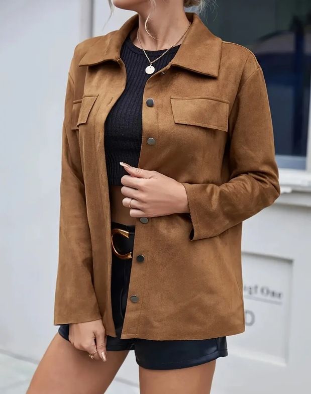 Europe, America 2025 Cross-border Women's Clothing Autumn And Winter New Products Casual Fashion Versatile Suede Cardigan Slim Jacket Jacket Women_ecoleips.com