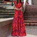 Red Carpet Evening Dress, Spring Women's Fashion, Printed Flying Sleeves, High-Waisted Dress For Women_ecoleips.com