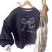 Foreign Trade Real Shot Oversized Round Neck Sweatshirt For Women, Spring And Autumn Loose Korean Style Top With Bow_ecoleips.com