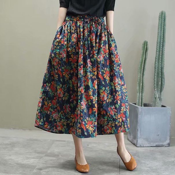 Summer Ethnic Style Cotton Linen Floral Print 2026 New Women's Fashion Plus Size Dress For Middle-Aged And Elderly_ecoleips.com