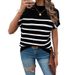 Spring And Summer Women's Wear, Color-Blocking And Stylish Pullover Short-Sleeved Sweater_ecoleips.com