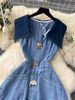 Women's Clothing Sleeveless Sundress Woman Scheming Cutout Waist Slim Long Retro Denim Dress Woman_ecoleips.com