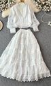 Women's Clothing Autumn Celebrity Style Lantern Sleeve Long Sleeve Splicing Shirt + A Line Skirt Suit Dress Women_ecoleips.com