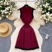 Women's Clothing High End Niche Knitted Dress For Women In Summer Retro Waist Slimming Contrast Color Stitching Pleated Vest Skirt_ecoleips.com
