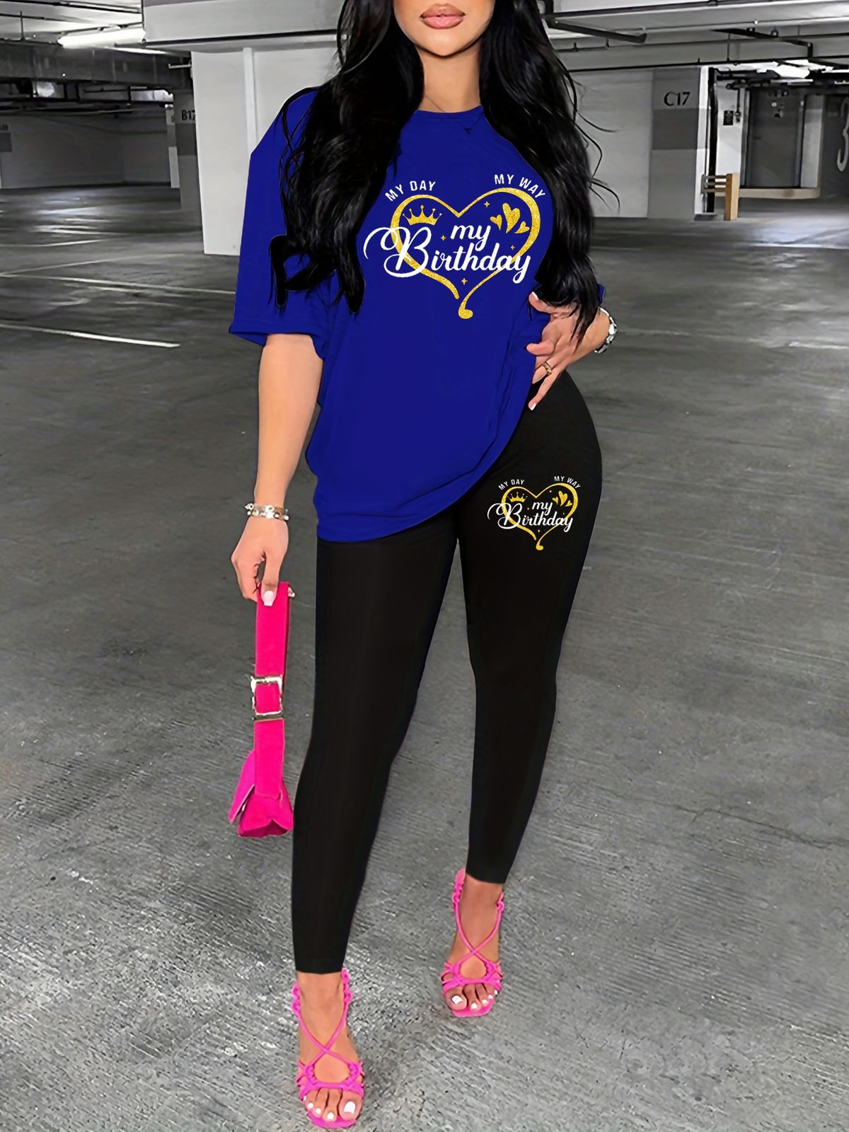 Women's Casual Loose And Fashionable Birthday Pattern Print Loose T-shirt+cropped Pants Two-piece Home Sportswear Daily Outfit-254_ecoleips.com
