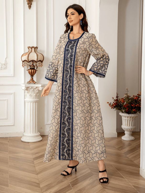 Women's Long Robe Fashion Mesh Dress Abaya, European And American Style Cross-Border Export, Elegant And Stylish Outerwear For Women_ecoleips.com